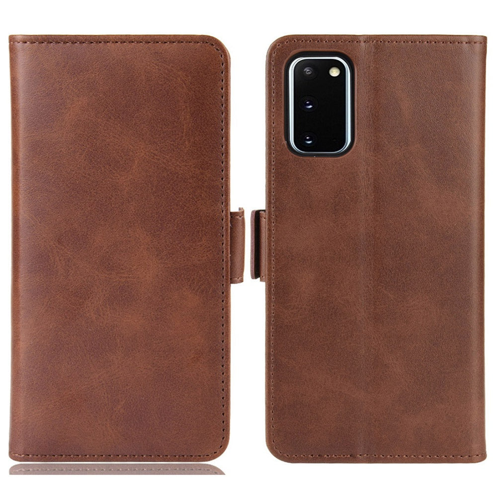 Double Clasp Flip Leather Shell for Samsung Galaxy S20 FE 4G/FE 5G/S20 Lite/S20 FE 2022 with Wallet Stand Design - Coffee