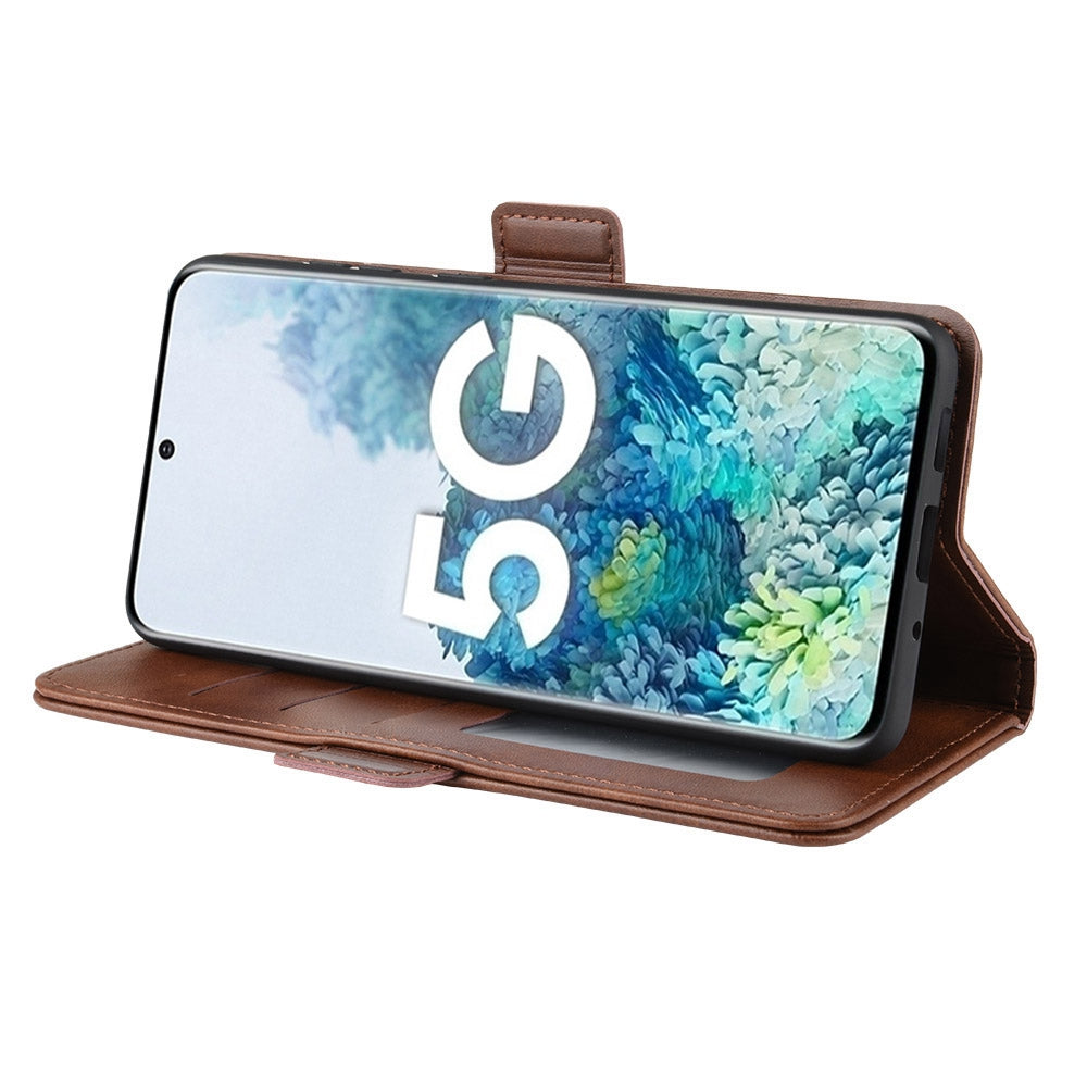 Double Clasp Flip Leather Shell for Samsung Galaxy S20 FE 4G/FE 5G/S20 Lite/S20 FE 2022 with Wallet Stand Design - Coffee