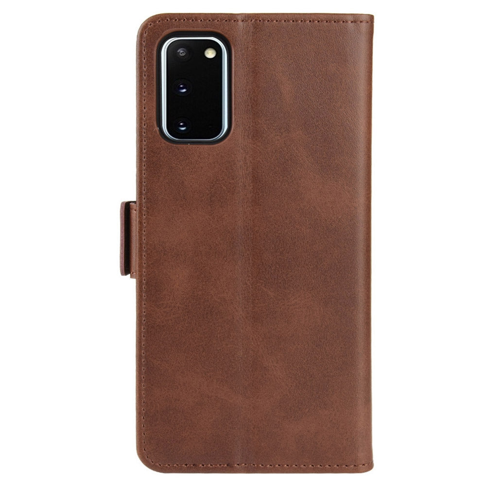 Double Clasp Flip Leather Shell for Samsung Galaxy S20 FE 4G/FE 5G/S20 Lite/S20 FE 2022 with Wallet Stand Design - Coffee