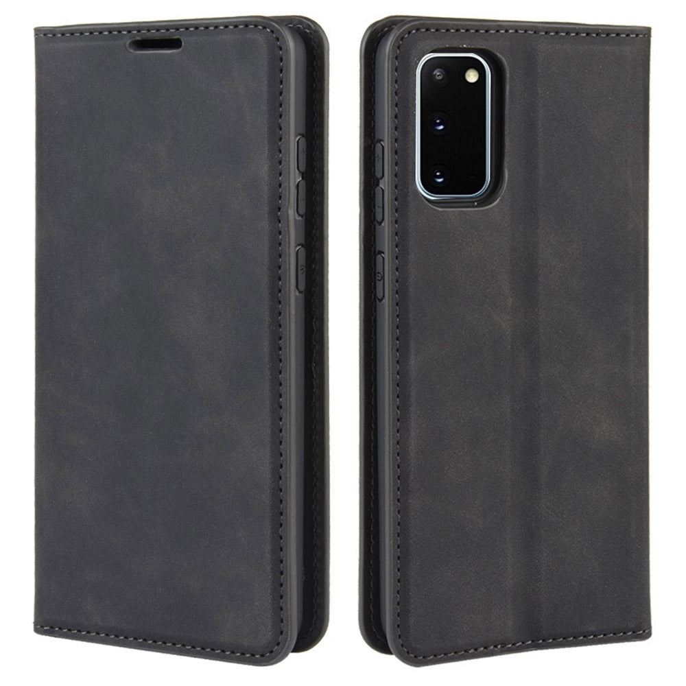 Silky Touch Leather Shell Case for Samsung Galaxy S20 FE 4G/FE 5G/S20 Lite/S20 FE 2022 - Black