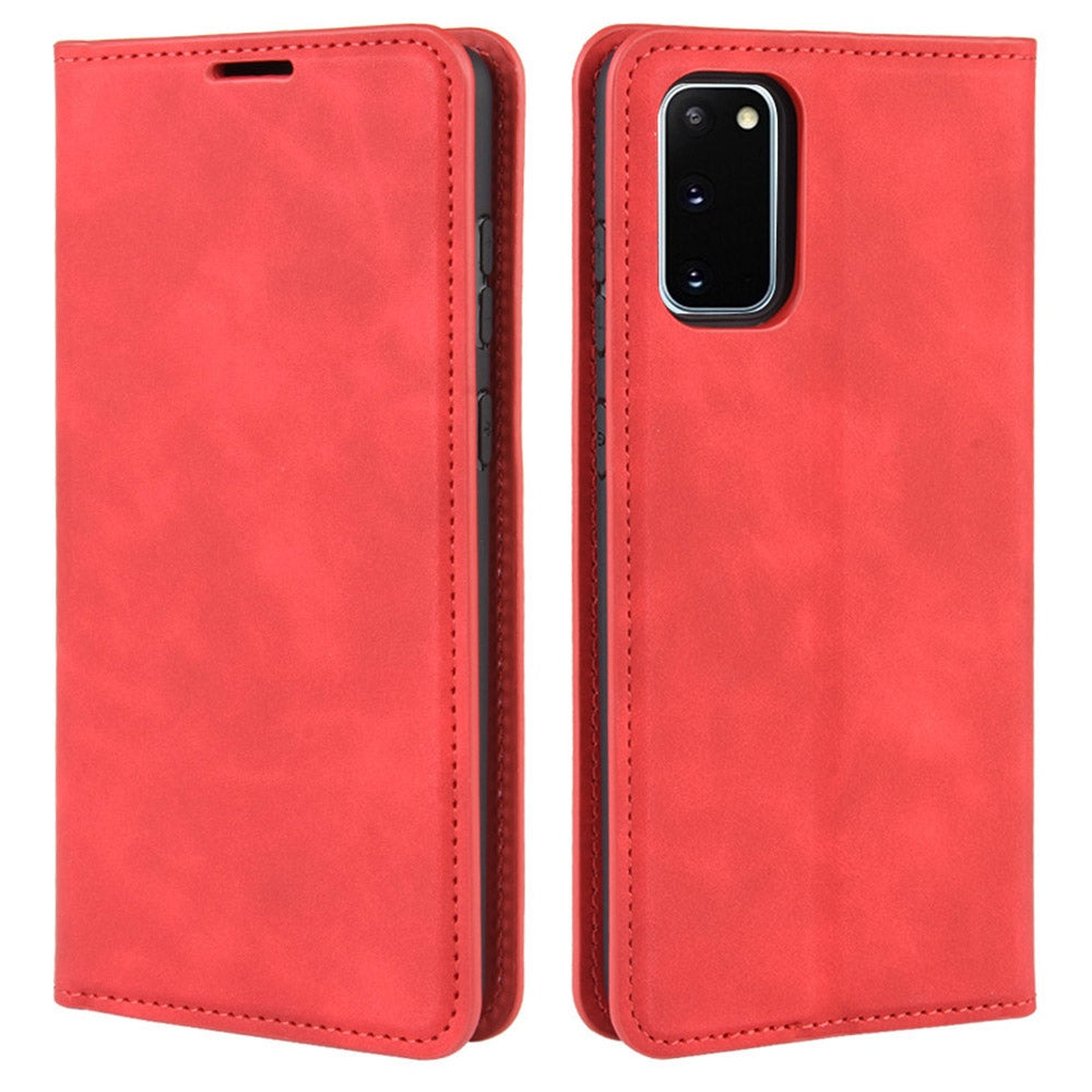 Silky Touch Leather Shell Case for Samsung Galaxy S20 FE 4G/FE 5G/S20 Lite/S20 FE 2022 - Red