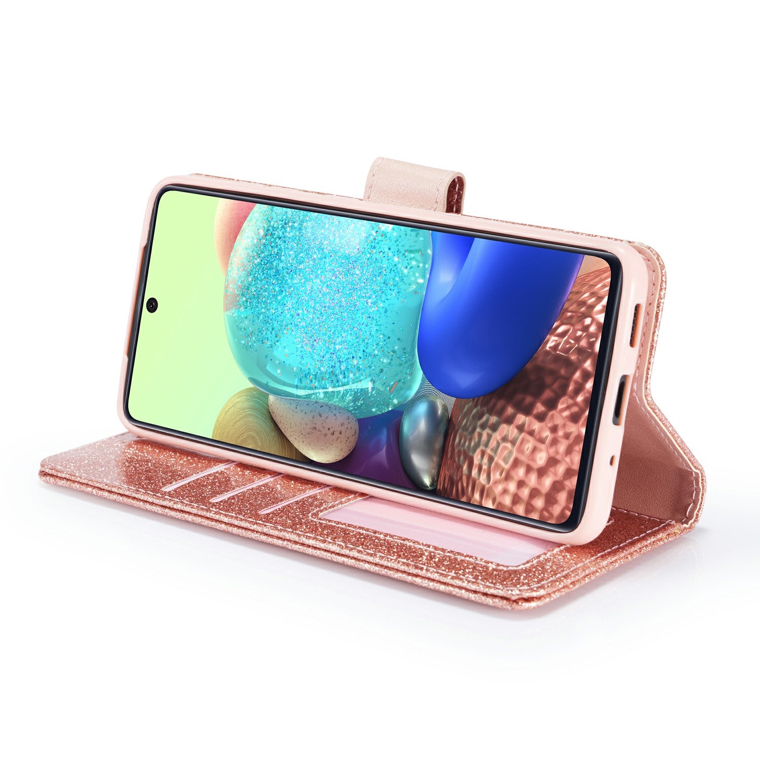 Gleaming Diamond Leather with Metal Heart Shape Decor Phone Cover Shell for Samsung Galaxy S20 4G/S20 5G - Rose Gold