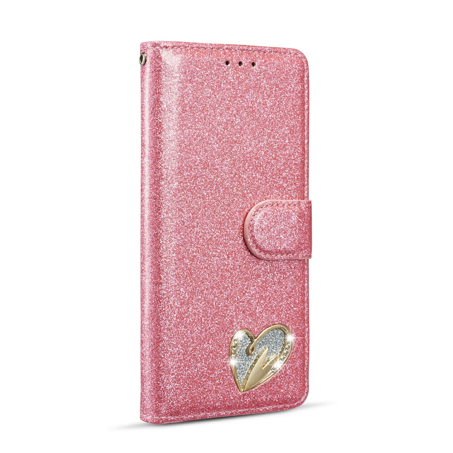 Gleaming Diamond Leather with Metal Heart Shape Decor Phone Cover Shell for Samsung Galaxy S20 4G/S20 5G - Pink