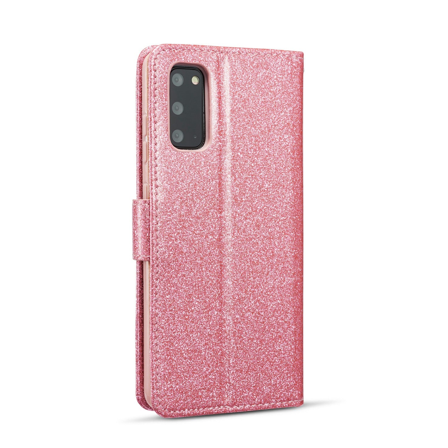 Gleaming Diamond Leather with Metal Heart Shape Decor Phone Cover Shell for Samsung Galaxy S20 4G/S20 5G - Pink