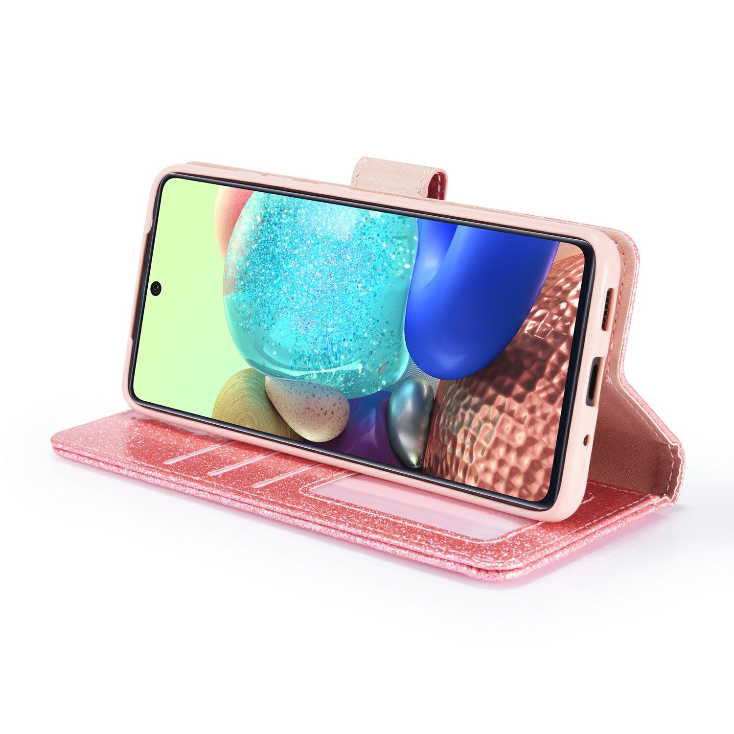 Gleaming Diamond Leather with Metal Heart Shape Decor Phone Cover Shell for Samsung Galaxy S20 4G/S20 5G - Pink