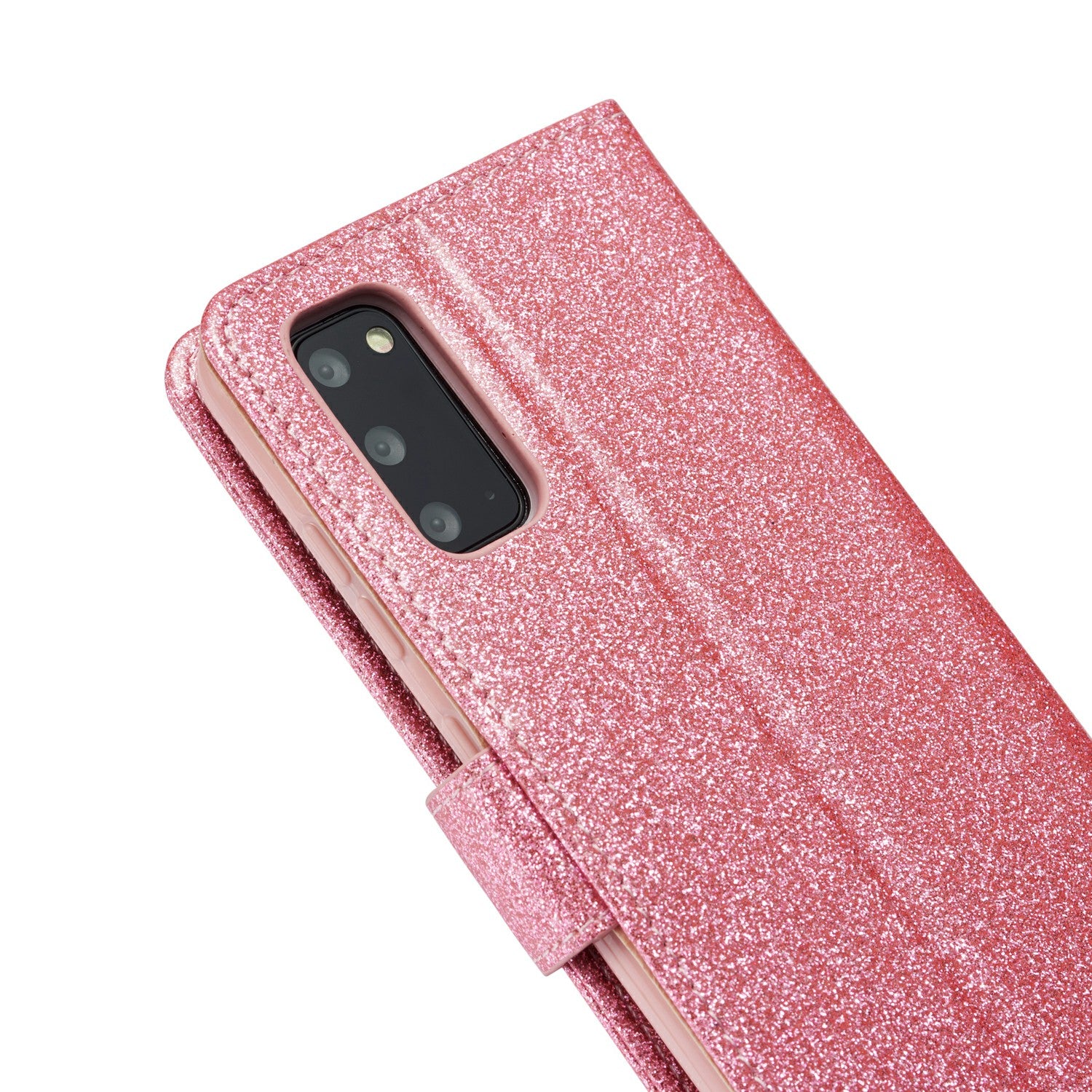 Gleaming Diamond Leather with Metal Heart Shape Decor Phone Cover Shell for Samsung Galaxy S20 4G/S20 5G - Pink