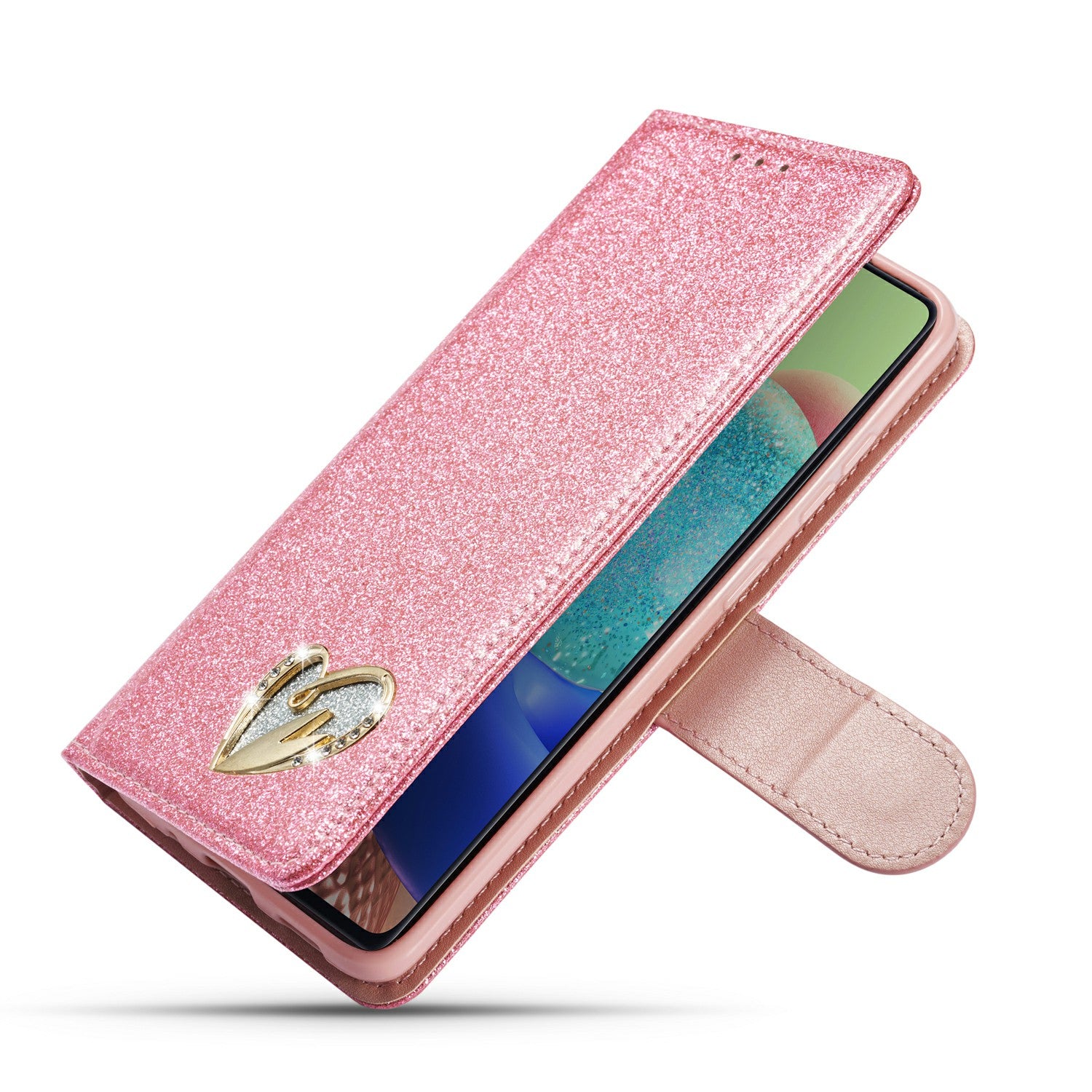 Gleaming Diamond Leather with Metal Heart Shape Decor Phone Cover Shell for Samsung Galaxy S20 4G/S20 5G - Pink