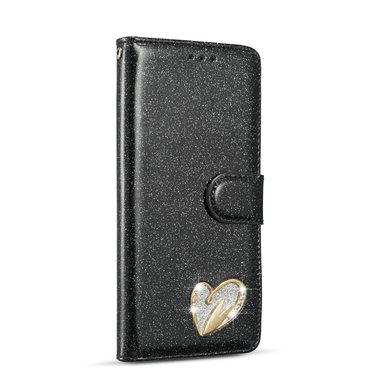 Gleaming Diamond Leather with Metal Heart Shape Decor Phone Cover Shell for Samsung Galaxy S20 4G/S20 5G - Black