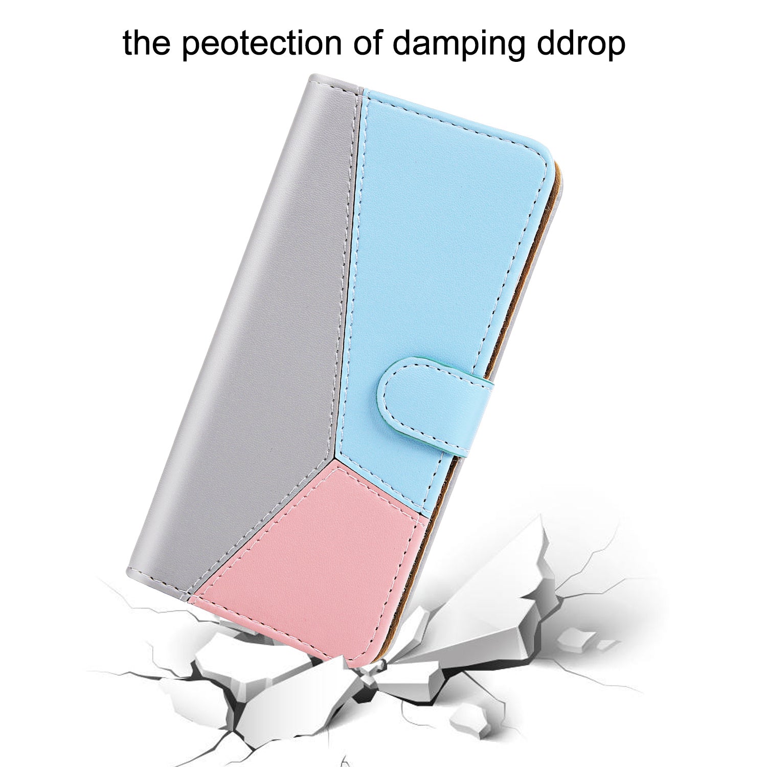 Tricolor PU Leather with Stand Case for Samsung Galaxy S20 FE 4G/FE 5G/S20 Lite/S20 FE 2022 - Grey/Blue/Pink