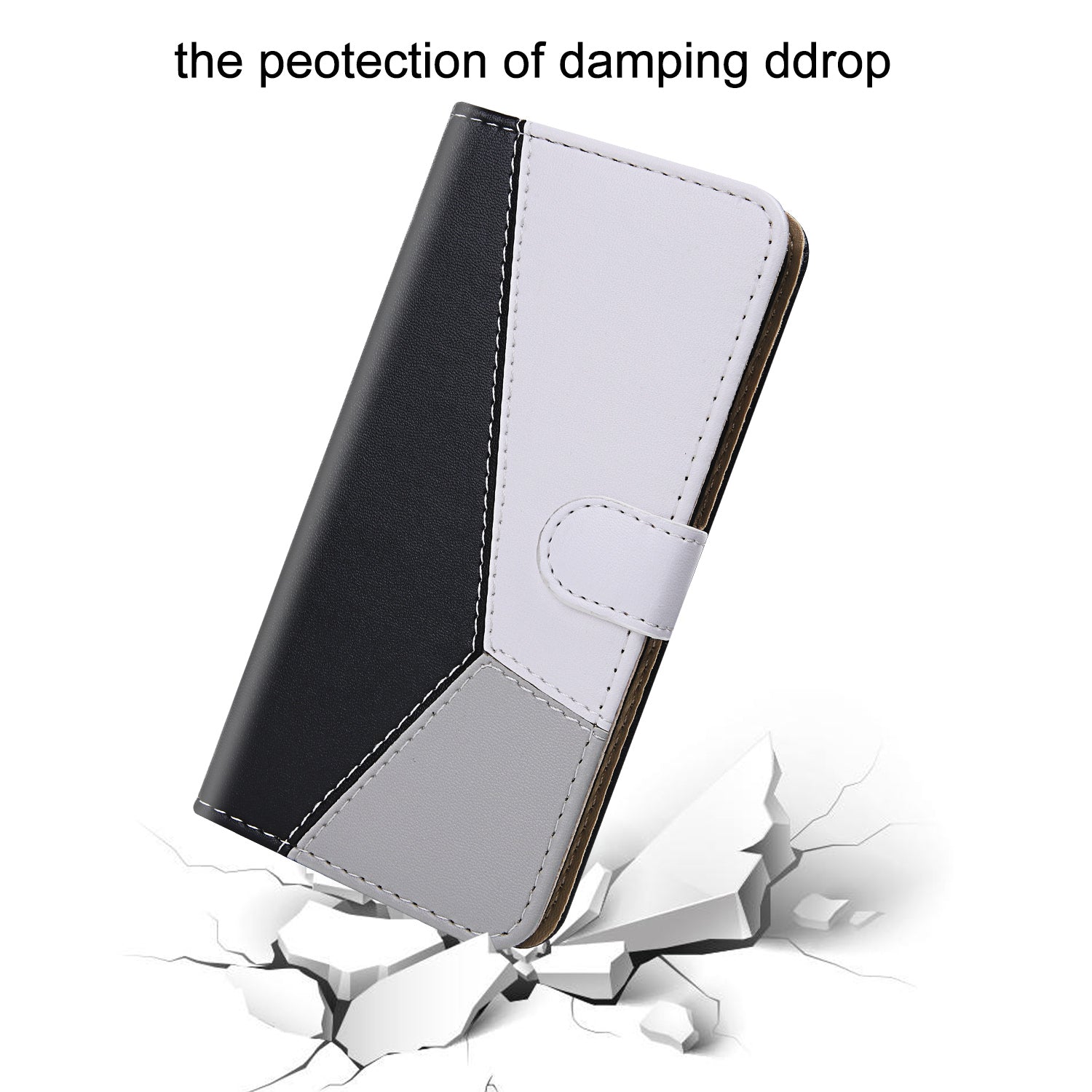 Tricolor PU Leather with Stand Case for Samsung Galaxy S20 FE 4G/FE 5G/S20 Lite/S20 FE 2022 - Black/White/Grey