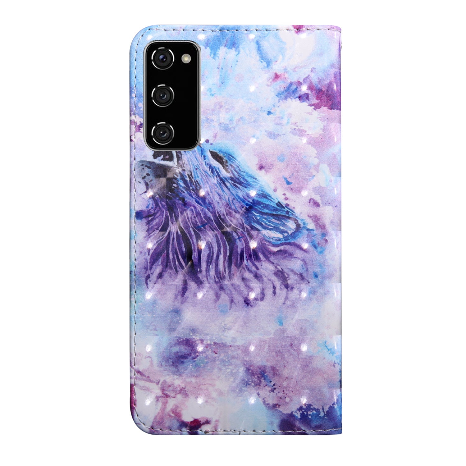 Light Spot Decor Pattern Printing Wallet Stand Leather Cover Case for Samsung Galaxy S20 FE 4G/FE 5G/S20 Lite/S20 FE 2022 - Purple/Wolf