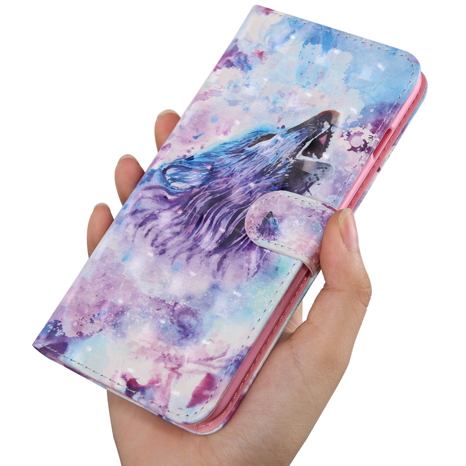 Light Spot Decor Pattern Printing Wallet Stand Leather Cover Case for Samsung Galaxy S20 FE 4G/FE 5G/S20 Lite/S20 FE 2022 - Purple/Wolf