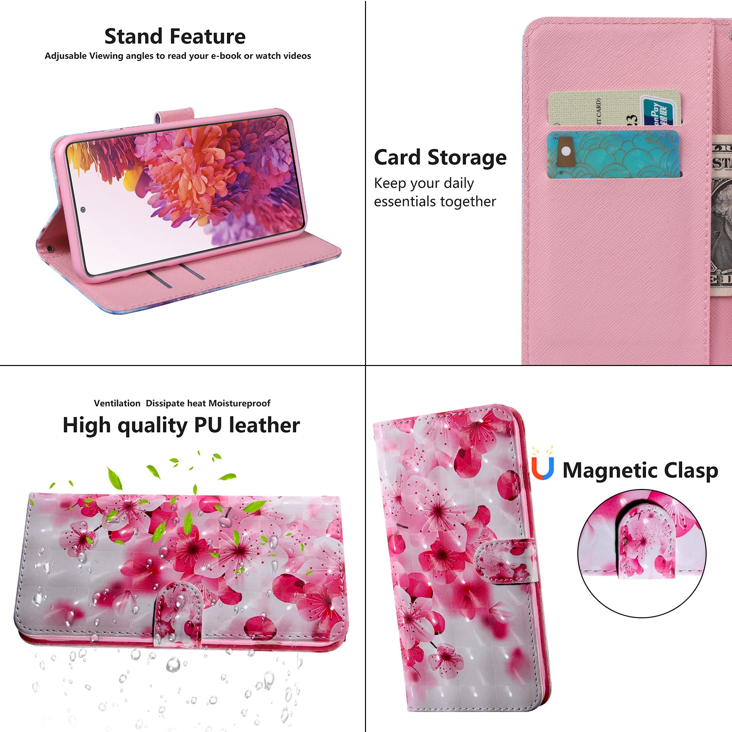 Light Spot Decor Pattern Printing Wallet Stand Leather Cover Case for Samsung Galaxy S20 FE 4G/FE 5G/S20 Lite/S20 FE 2022 - Beautiful Flower