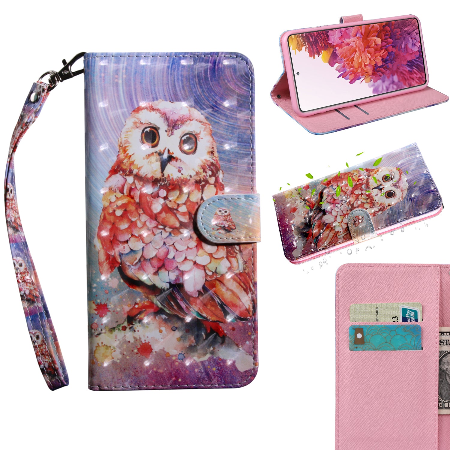 Light Spot Decor Pattern Printing Wallet Stand Leather Cover Case for Samsung Galaxy S20 FE 4G/FE 5G/S20 Lite/S20 FE 2022 - Owl