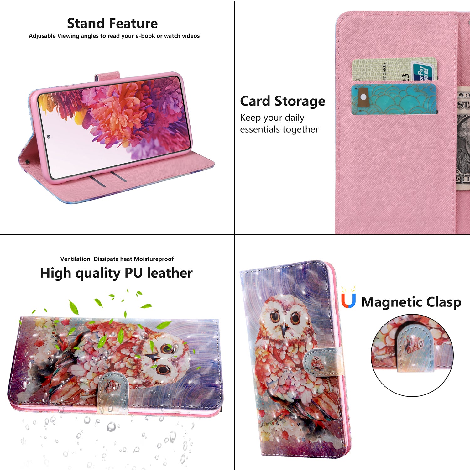 Light Spot Decor Pattern Printing Wallet Stand Leather Cover Case for Samsung Galaxy S20 FE 4G/FE 5G/S20 Lite/S20 FE 2022 - Owl