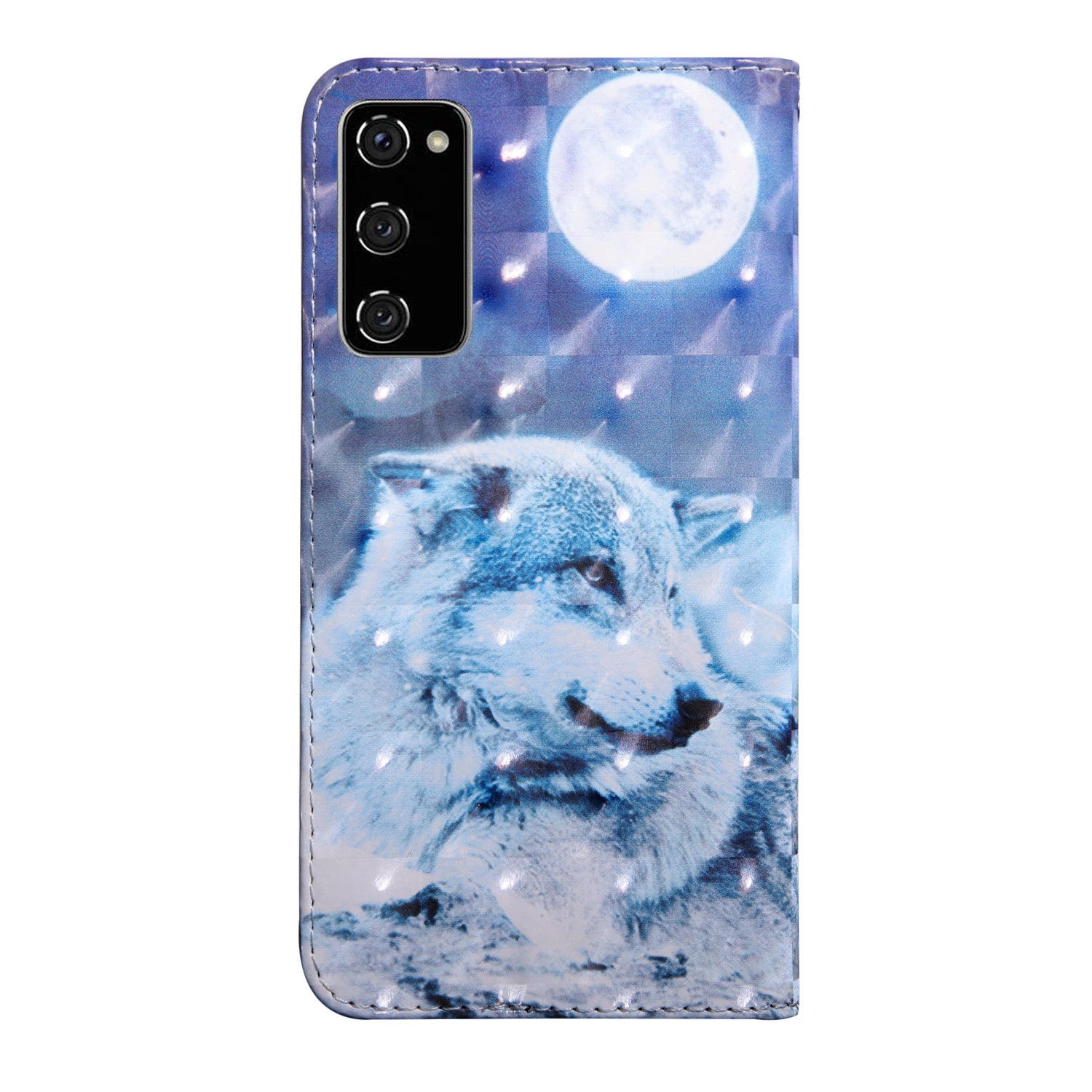 Light Spot Decor Pattern Printing Wallet Stand Leather Cover Case for Samsung Galaxy S20 FE 4G/FE 5G/S20 Lite/S20 FE 2022 - Wolf and Moon