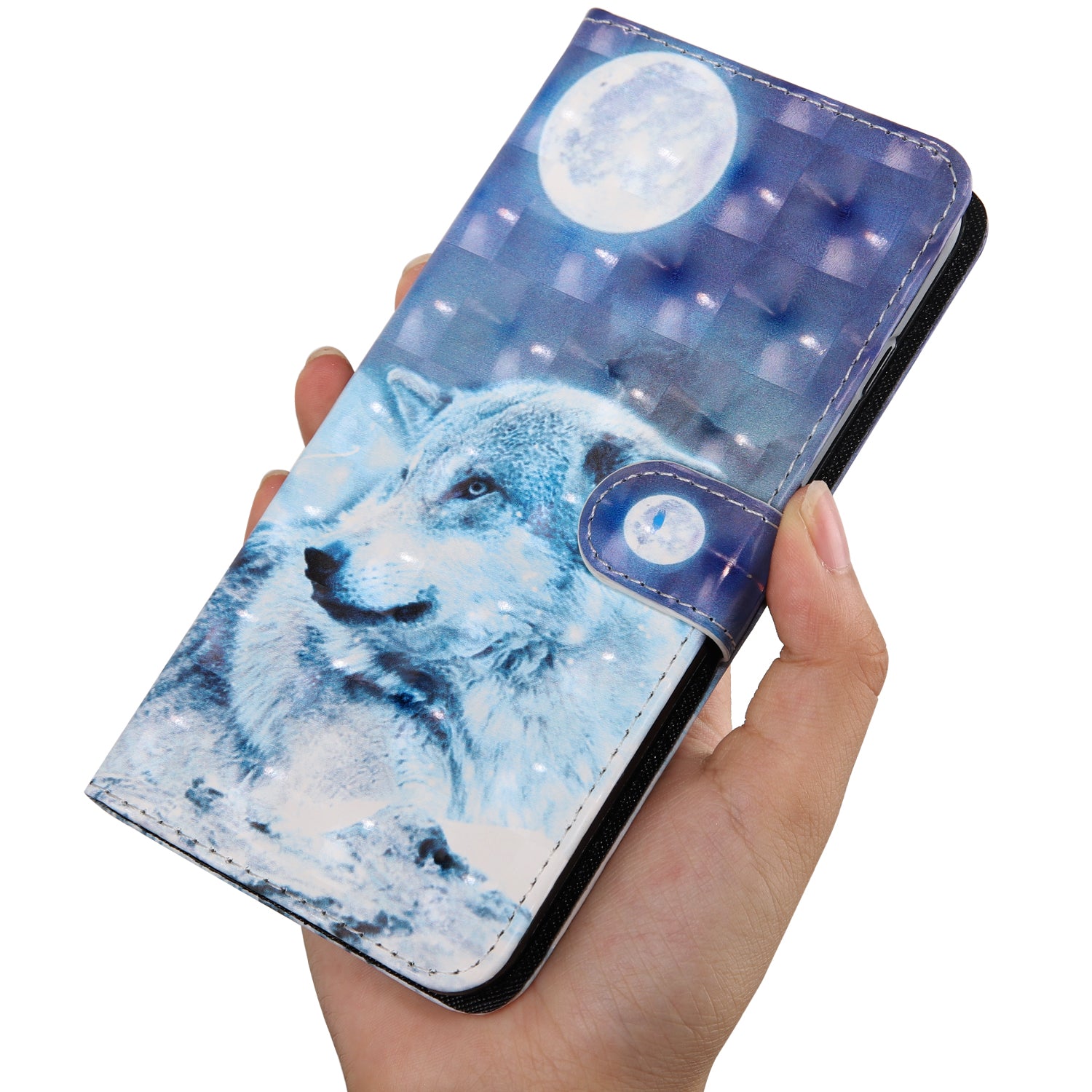 Light Spot Decor Pattern Printing Wallet Stand Leather Cover Case for Samsung Galaxy S20 FE 4G/FE 5G/S20 Lite/S20 FE 2022 - Wolf and Moon