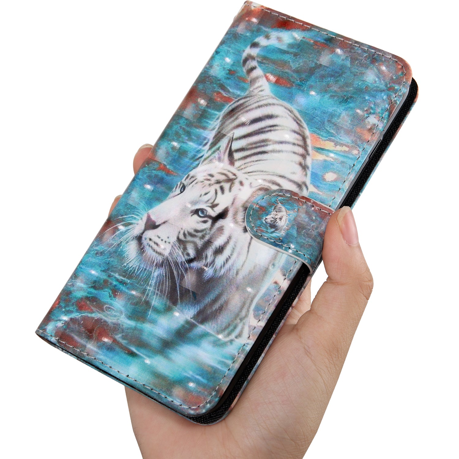 Light Spot Decor Pattern Printing Wallet Stand Leather Cover Case for Samsung Galaxy S20 FE 4G/FE 5G/S20 Lite/S20 FE 2022 - Tiger