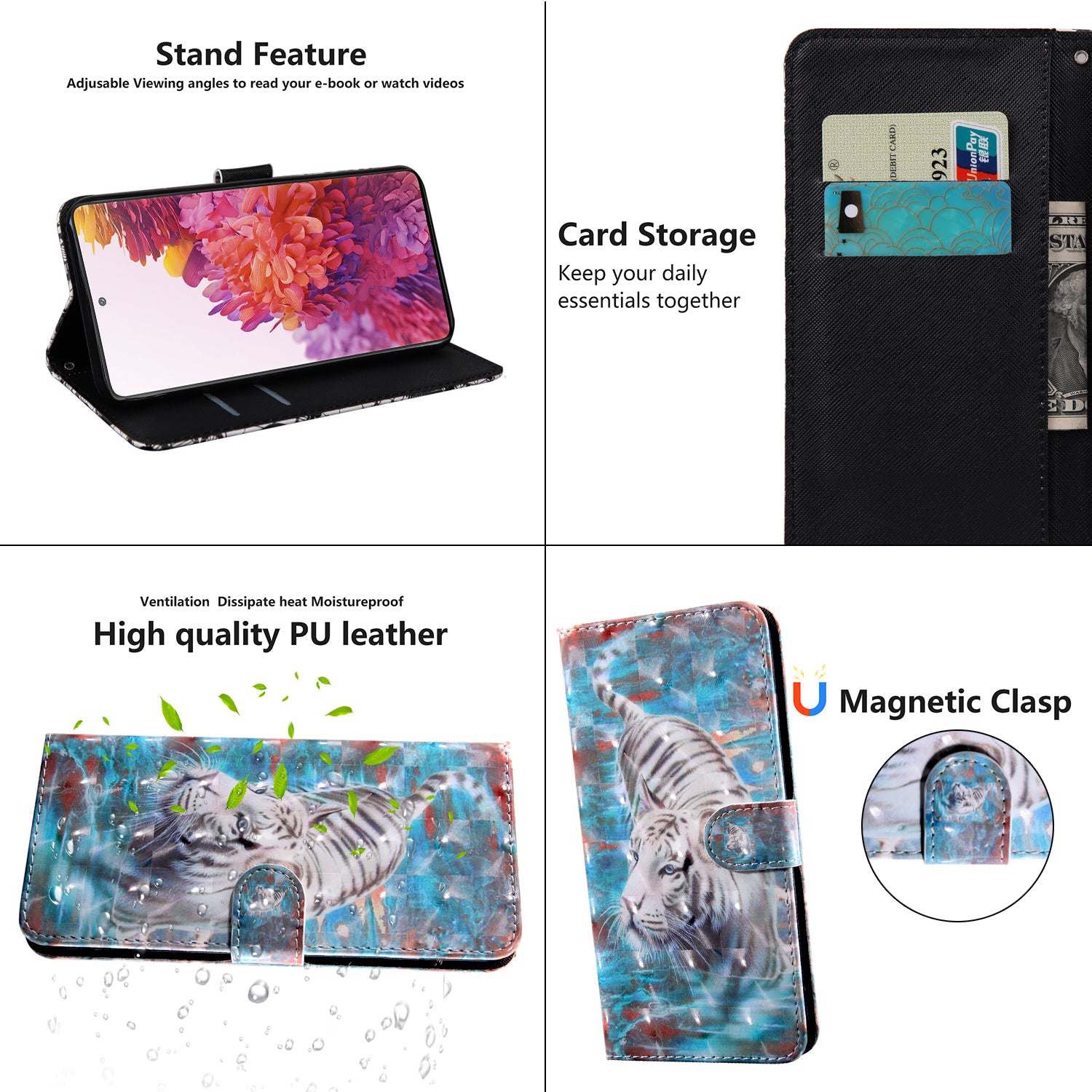 Light Spot Decor Pattern Printing Wallet Stand Leather Cover Case for Samsung Galaxy S20 FE 4G/FE 5G/S20 Lite/S20 FE 2022 - Tiger