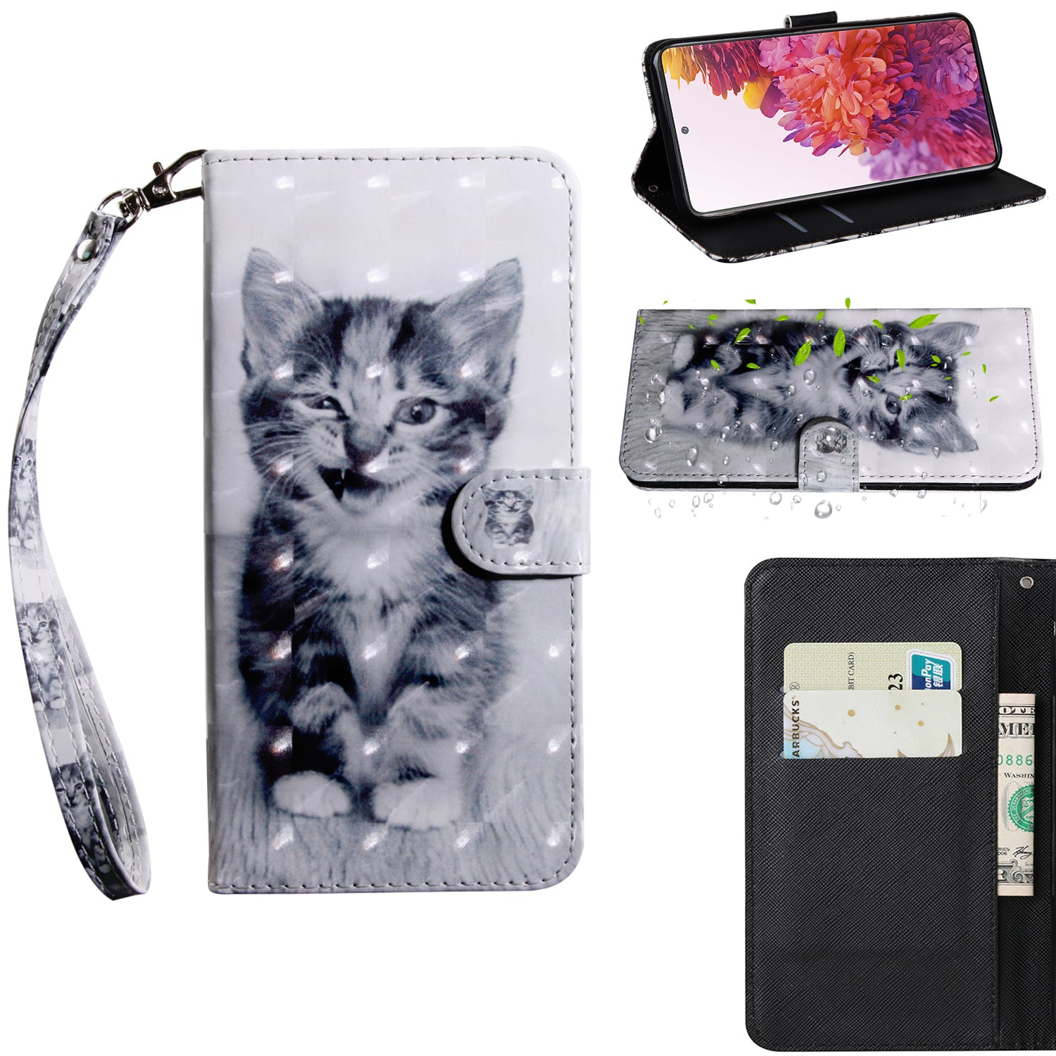 Light Spot Decor Pattern Printing Wallet Stand Leather Cover Case for Samsung Galaxy S20 FE 4G/FE 5G/S20 Lite/S20 FE 2022 - Cat