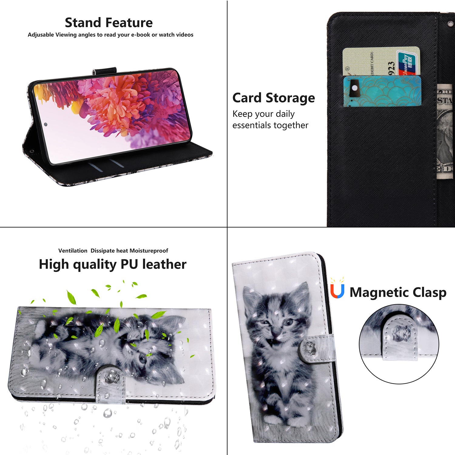 Light Spot Decor Pattern Printing Wallet Stand Leather Cover Case for Samsung Galaxy S20 FE 4G/FE 5G/S20 Lite/S20 FE 2022 - Cat