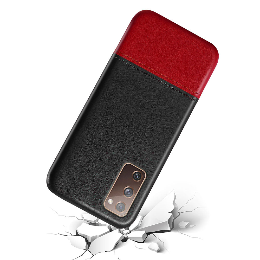 KSQ PU Leather Coated PC Dual-color Splicing Phone Back Case for Samsung Galaxy S20 FE/S20 Fan Edition/S20 FE 5G/S20 Fan Edition 5G/S20 Lite - Black/Wine Red