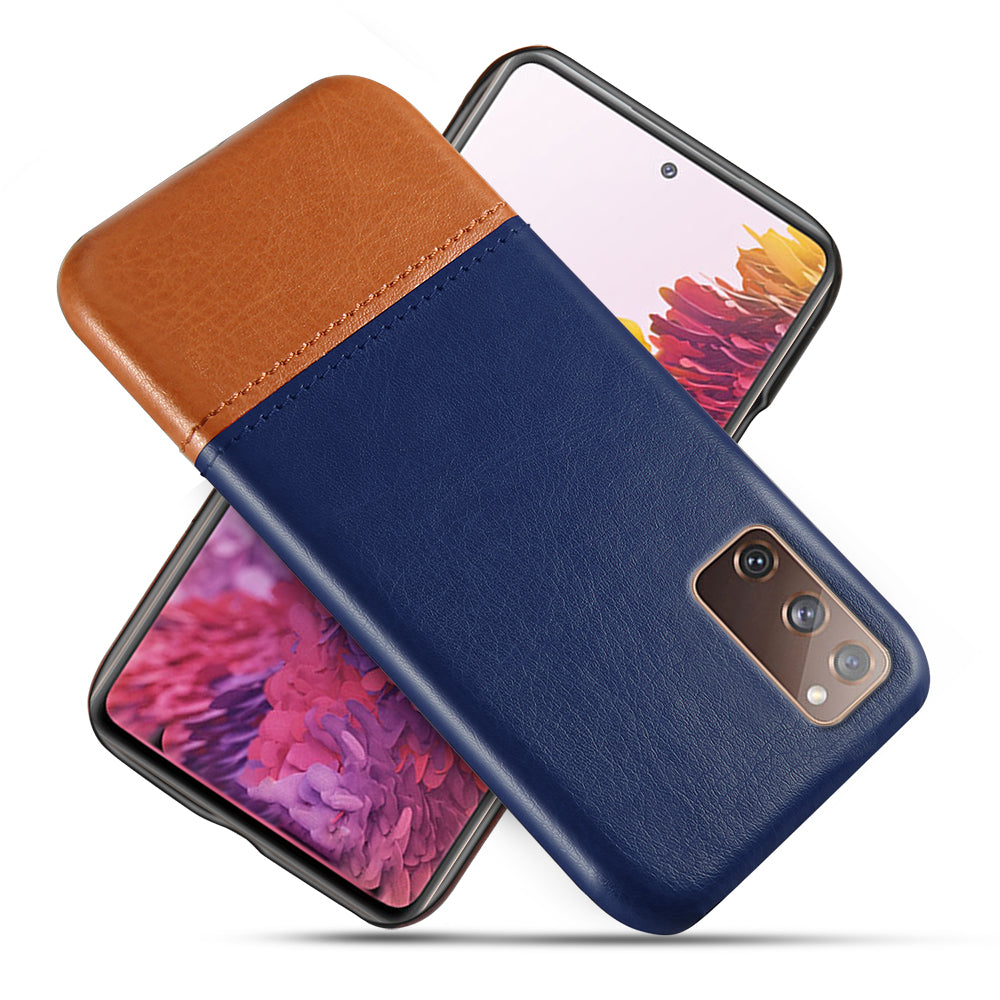 KSQ PU Leather Coated PC Dual-color Splicing Phone Back Case for Samsung Galaxy S20 FE/S20 Fan Edition/S20 FE 5G/S20 Fan Edition 5G/S20 Lite - Blue/Khaki