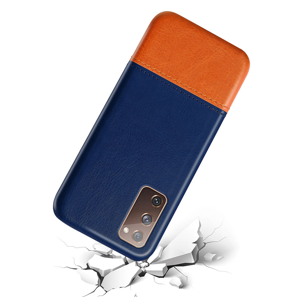 KSQ PU Leather Coated PC Dual-color Splicing Phone Back Case for Samsung Galaxy S20 FE/S20 Fan Edition/S20 FE 5G/S20 Fan Edition 5G/S20 Lite - Blue/Khaki