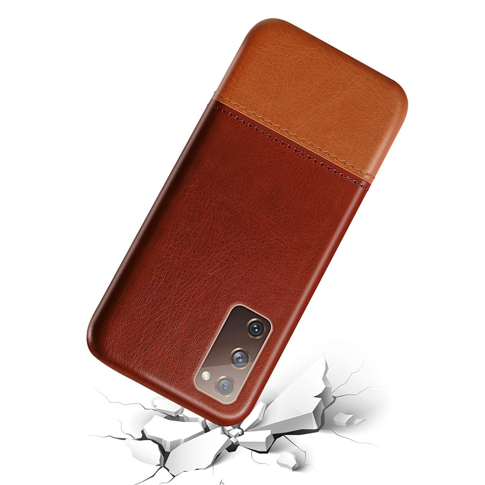 KSQ PU Leather Coated PC Dual-color Splicing Phone Back Case for Samsung Galaxy S20 FE/S20 Fan Edition/S20 FE 5G/S20 Fan Edition 5G/S20 Lite - Dark Brown/Light Brown