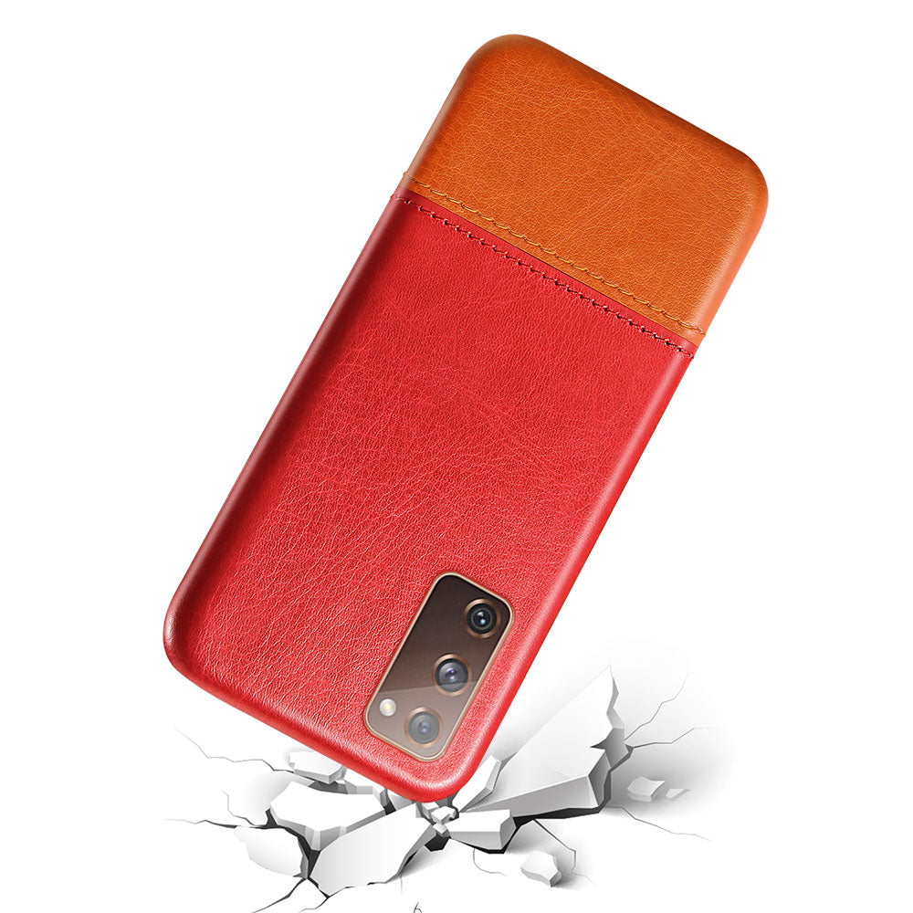 KSQ PU Leather Coated PC Dual-color Splicing Phone Back Case for Samsung Galaxy S20 FE/S20 Fan Edition/S20 FE 5G/S20 Fan Edition 5G/S20 Lite - Red/Brown