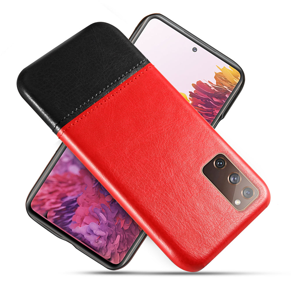 KSQ PU Leather Coated PC Dual-color Splicing Phone Back Case for Samsung Galaxy S20 FE/S20 Fan Edition/S20 FE 5G/S20 Fan Edition 5G/S20 Lite - Red/Black