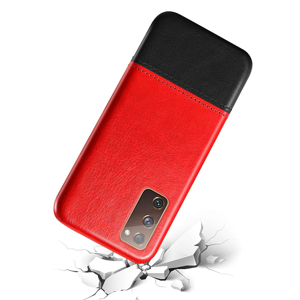 KSQ PU Leather Coated PC Dual-color Splicing Phone Back Case for Samsung Galaxy S20 FE/S20 Fan Edition/S20 FE 5G/S20 Fan Edition 5G/S20 Lite - Red/Black