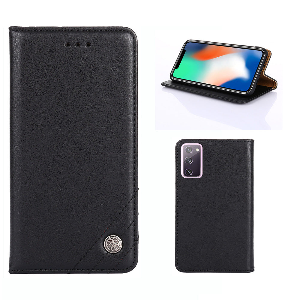 Leather Wallet Phone Flip Case for Samsung Galaxy S20 FE/S20 Fan Edition/S20 FE 5G/S20 Fan Edition 5G - Black