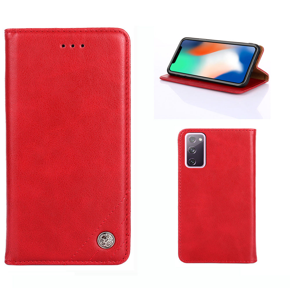 Leather Wallet Phone Flip Case for Samsung Galaxy S20 FE/S20 Fan Edition/S20 FE 5G/S20 Fan Edition 5G - Red