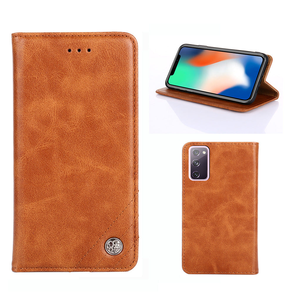 Leather Wallet Phone Flip Case for Samsung Galaxy S20 FE/S20 Fan Edition/S20 FE 5G/S20 Fan Edition 5G - Brown