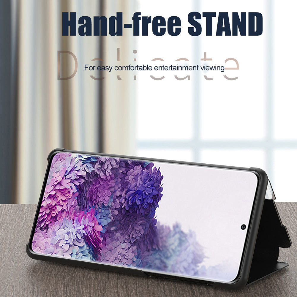 View Window Flip Leather Stand Phone Shell for Samsung Galaxy S20 FE 4G/FE 5G/S20 Lite/S20 FE 2022 PU Leather + PC Bottom Case Dual Protection - Blue