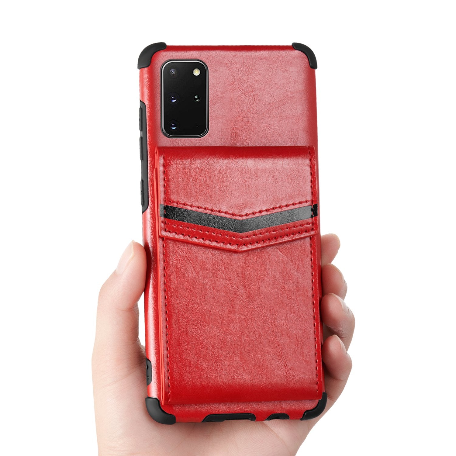 Shock Absorbing TPU Shell with Card Slots Cell Phone Case for Samsung Galaxy S20 Plus - Red