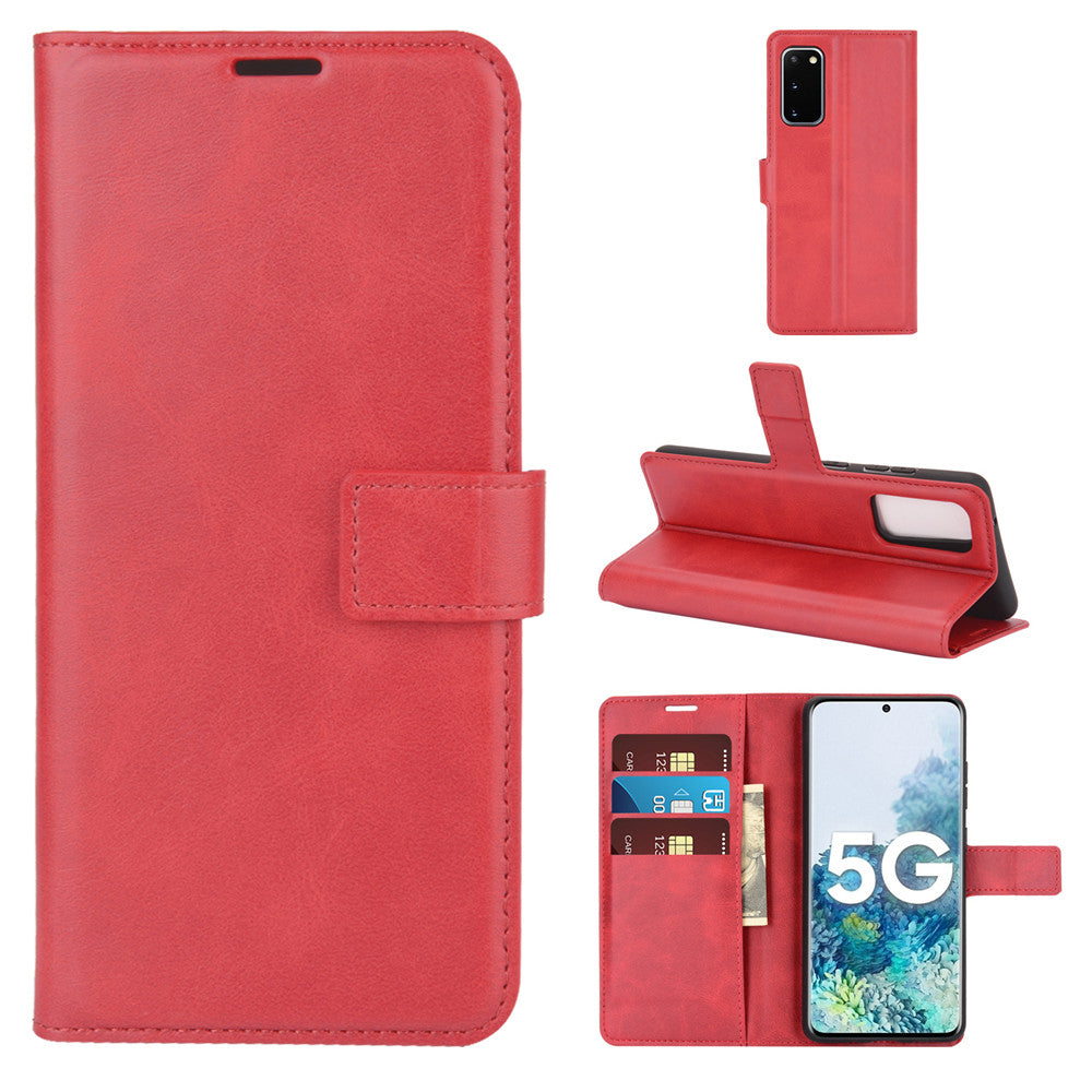 Protective Shell Wallet Leather Stand Flip Case for Samsung Galaxy S20 FE 4G/FE 5G/S20 Lite/S20 FE 2022 - Red