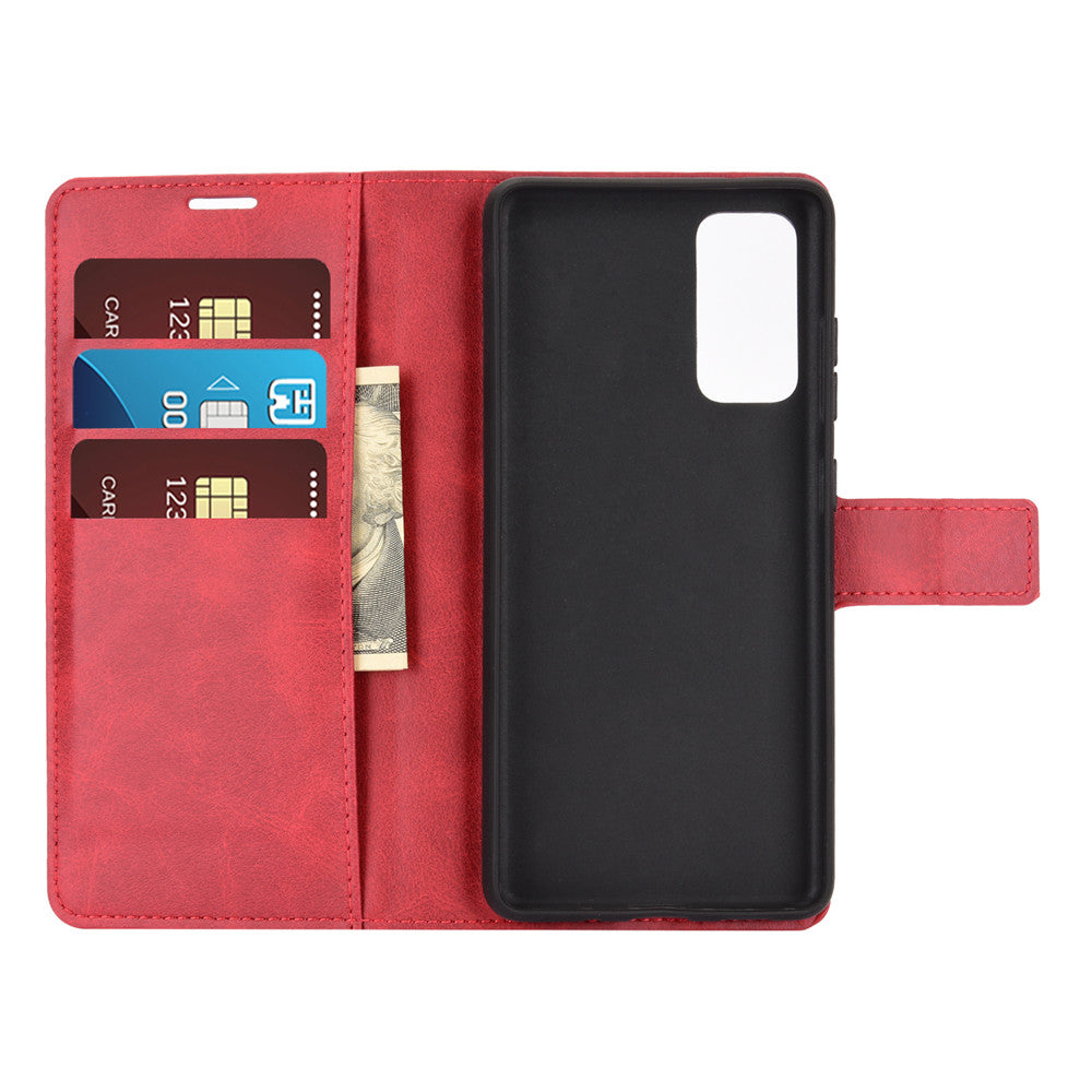 Protective Shell Wallet Leather Stand Flip Case for Samsung Galaxy S20 FE 4G/FE 5G/S20 Lite/S20 FE 2022 - Red