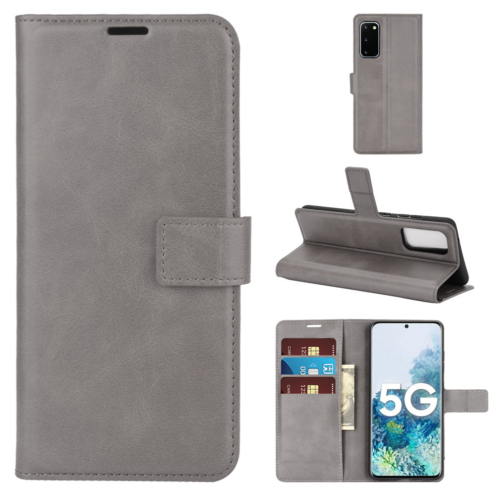 Protective Shell Wallet Leather Stand Flip Case for Samsung Galaxy S20 FE 4G/FE 5G/S20 Lite/S20 FE 2022 - Grey