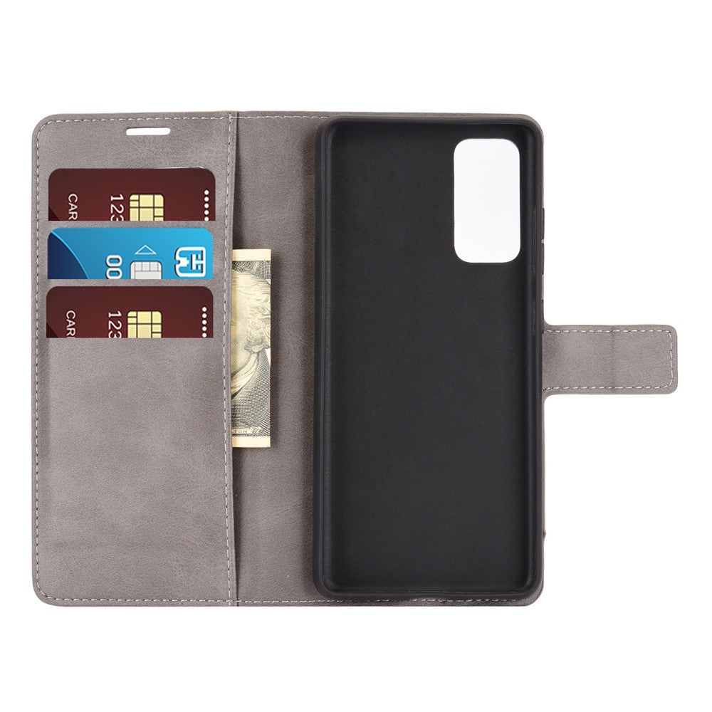 Protective Shell Wallet Leather Stand Flip Case for Samsung Galaxy S20 FE 4G/FE 5G/S20 Lite/S20 FE 2022 - Grey