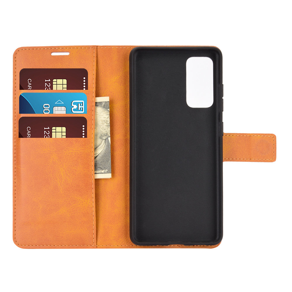 Protective Shell Wallet Leather Stand Flip Case for Samsung Galaxy S20 FE 4G/FE 5G/S20 Lite/S20 FE 2022 - Orange