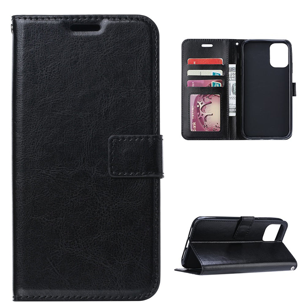 Crazy Horse Skin Wallet Stand Flip Leather Protective Case for Samsung Galaxy S20 FE 4G/FE 5G/S20 Lite/S20 FE 2022 - Black