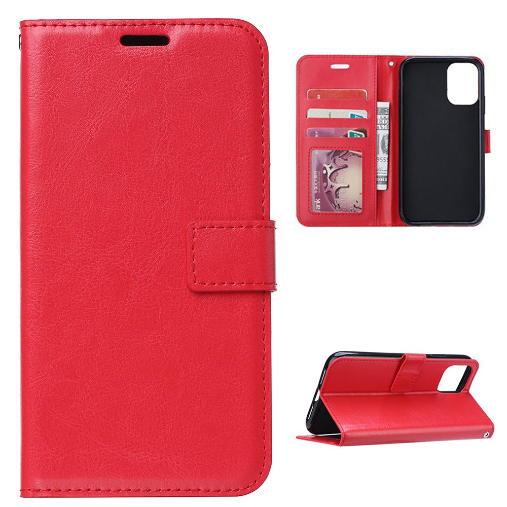 Crazy Horse Skin Wallet Stand Flip Leather Protective Case for Samsung Galaxy S20 FE 4G/FE 5G/S20 Lite/S20 FE 2022 - Red