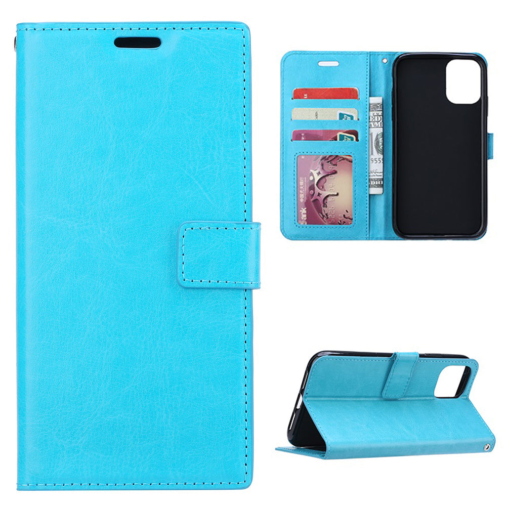 Crazy Horse Skin Wallet Stand Flip Leather Protective Case for Samsung Galaxy S20 FE 4G/FE 5G/S20 Lite/S20 FE 2022 - Blue