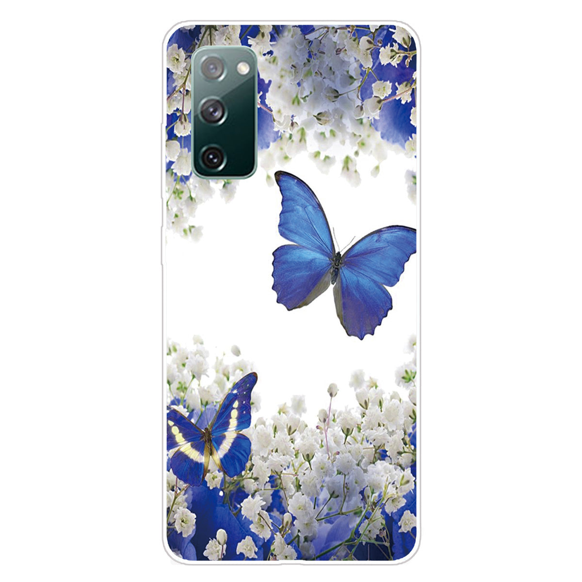 Pattern Printing Soft TPU Cell Phone Cover for Samsung Galaxy S20 FE 4G/FE 5G/S20 Lite/S20 FE 2022 - Flower and Blue Butterfly