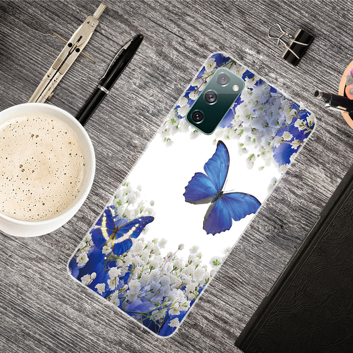 Pattern Printing Soft TPU Cell Phone Cover for Samsung Galaxy S20 FE 4G/FE 5G/S20 Lite/S20 FE 2022 - Flower and Blue Butterfly