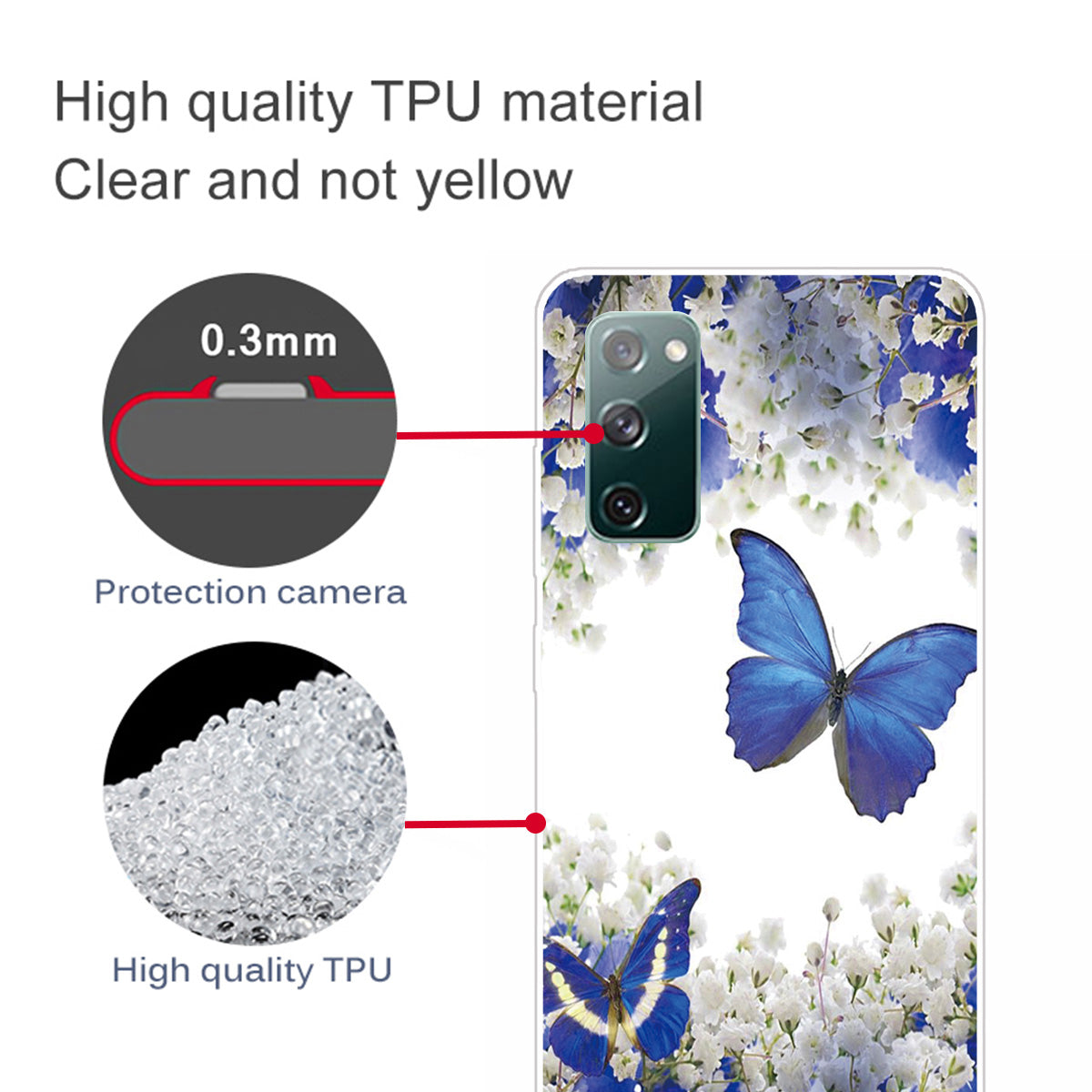 Pattern Printing Soft TPU Cell Phone Cover for Samsung Galaxy S20 FE 4G/FE 5G/S20 Lite/S20 FE 2022 - Flower and Blue Butterfly