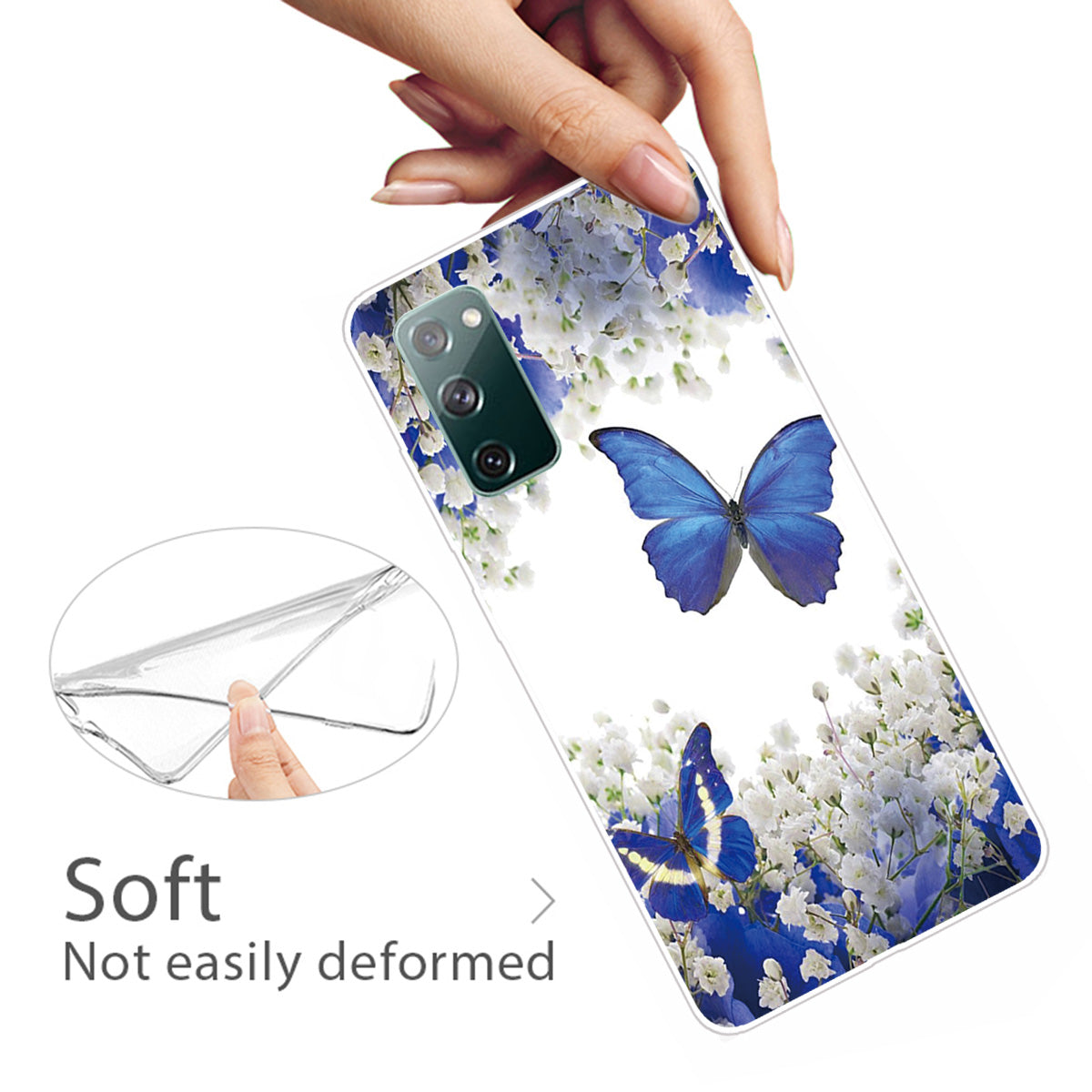 Pattern Printing Soft TPU Cell Phone Cover for Samsung Galaxy S20 FE 4G/FE 5G/S20 Lite/S20 FE 2022 - Flower and Blue Butterfly