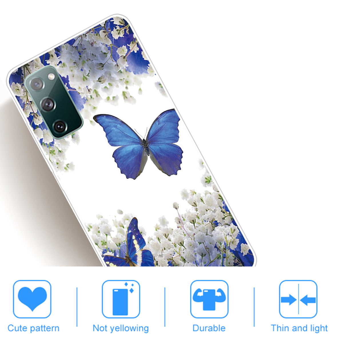 Pattern Printing Soft TPU Cell Phone Cover for Samsung Galaxy S20 FE 4G/FE 5G/S20 Lite/S20 FE 2022 - Flower and Blue Butterfly